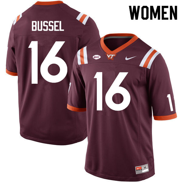 Women #16 Luke Bussel Virginia Tech Hokies College Football Jerseys Sale-Maroon